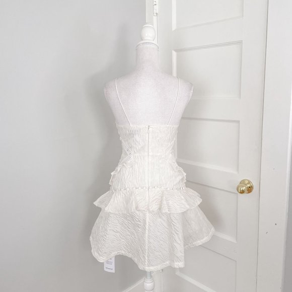 NWT Self-Portrait White Jacquard Midi Ruffle Lattice Dress Bridal US Size 0 - Picture 2 of 10